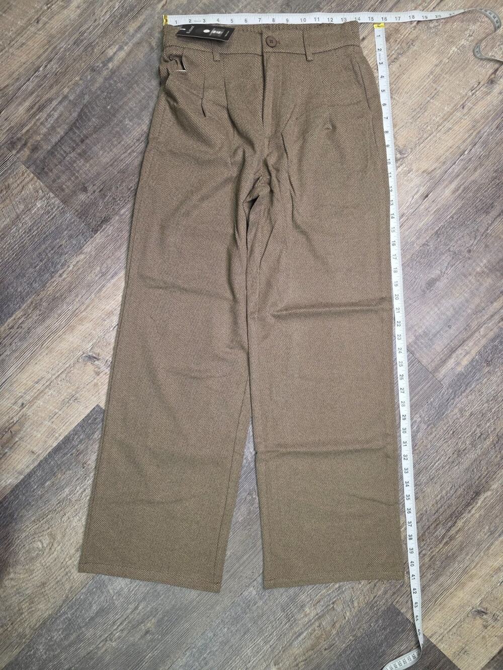 Kistore Womens Pants Size S Brown Herringbone Wide Leg Elastic Waist NWT